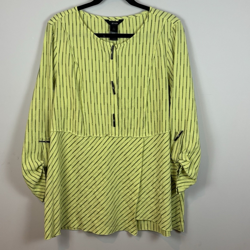Ali Miles Womens Yellow Crinkle‎ Layered Boho Lagenlook Top SZ LG Toggle Buttons